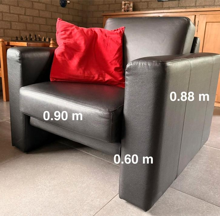 Zwarte leren fauteuil te koop, Huis en Inrichting, Stoelen, Zo goed als nieuw, Eén, Leer, Zwart, Ophalen