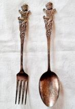 Zilveren kinderbestek HH90 baby handvatten set lepel vork, Antiek en Kunst, Ophalen of Verzenden