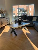 Salontafel met stalen poten en eikenlook blad, Ophalen, Gebruikt, 100 tot 150 cm, 50 tot 100 cm