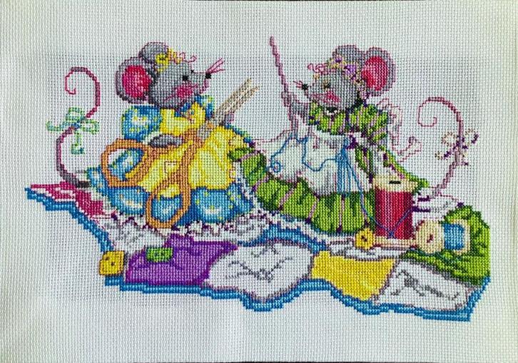 Borduurwerk, zijde, muizen, naaien, vintage, Hobby en Vrije tijd, Borduren en Borduurmachines, Gebruikt, Overige typen, Handborduren