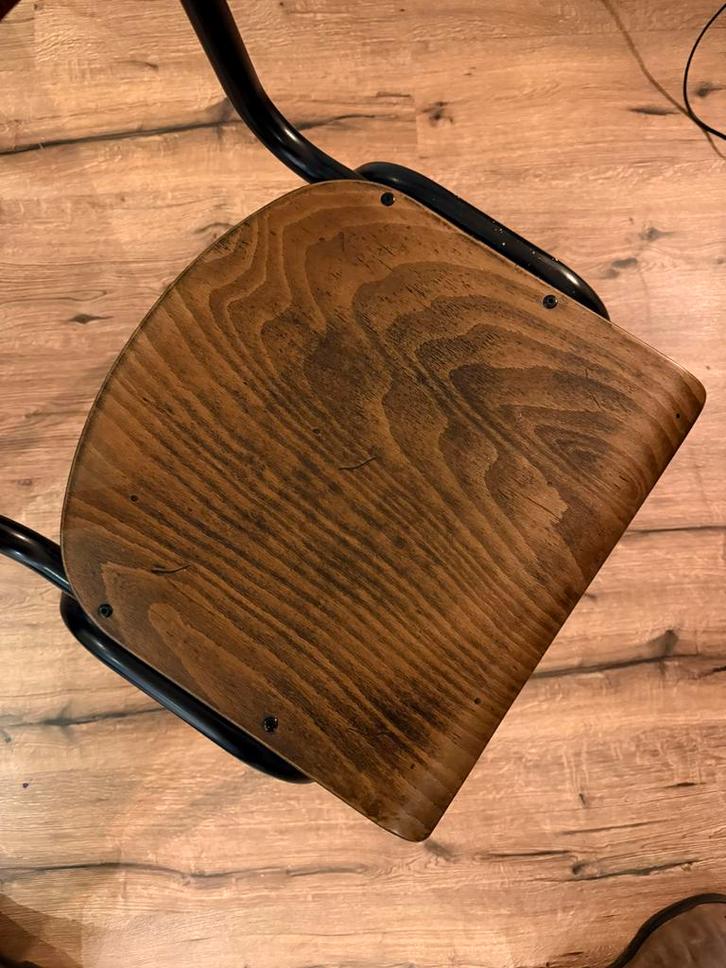 Vintage Eetkamer Stoelen 6x - Houten Zitting, Metalen Frame, Huis en Inrichting, Stoelen, Gebruikt, Vijf, Zes of meer stoelen