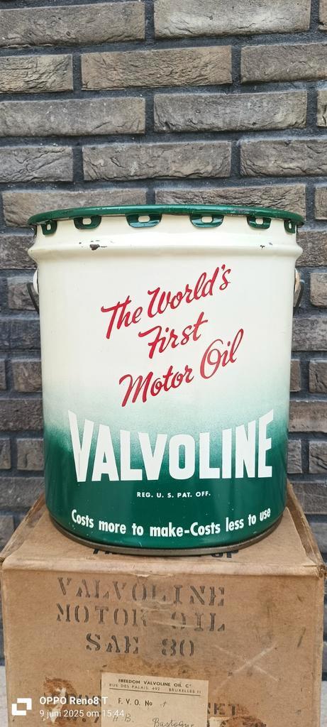 Zeer zeldzaam 5 US gallon VALVOLINE blik met originele over, Verzamelen, Merken en Reclamevoorwerpen, Zo goed als nieuw, Reclamebord