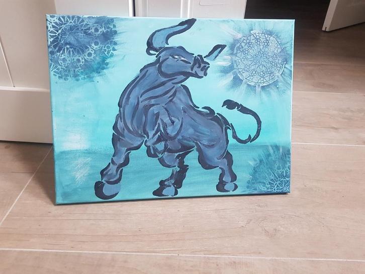 El Torro Aqua, acrylverf op canvas, Huis en Inrichting, Woonaccessoires | Schilderijen, Tekeningen en Foto's, Nieuw, Schilderij