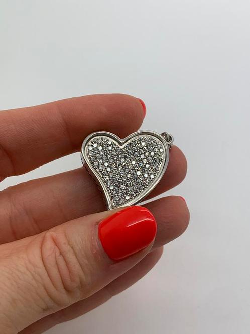 X724 Prachtige zilveren hanger hartje, Sieraden, Tassen en Uiterlijk, Kettinghangers, Zilver, Zilver, Hart, Met strass, Ophalen of Verzenden