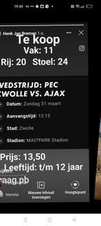 Pec Zwolle - Ajax 12:15 uur, Tickets en Kaartjes, Sport | Voetbal