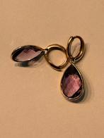 Rosé gouden klapoorbellen paarse amethist, Ophalen of Verzenden, Zo goed als nieuw, Paars, Goud