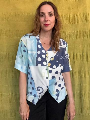 Vintage oversized blouse - blauw - print - maat 36/S beschikbaar voor biedingen