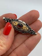 X331 Prachtige zilveren granaat broche, Sieraden, Tassen en Uiterlijk, Antieke sieraden, Ophalen of Verzenden, Zilver, Broche