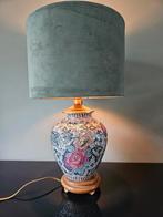 Vintage porseleinen Chinese vaaslamp op houten voetje, Huis en Inrichting, Lampen | Tafellampen, Ophalen of Verzenden, Gebruikt