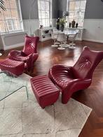 Leolux Balou fauteuils met poef rood leer twee stuks, Ophalen, Design, Zo goed als nieuw, 50 tot 75 cm
