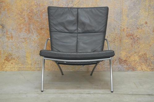 ZGAN! donkergrijze leren Harvink Uncle Sam design fauteuil, Huis en Inrichting, Fauteuils, Zo goed als nieuw, Leer, Metaal, 50 tot 75 cm