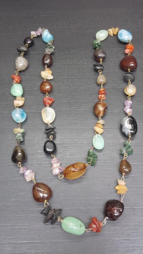 Oude Halsketting met Diverse Halfedelstenen lang 1 meter, Antiek en Kunst, Curiosa en Brocante, Ophalen of Verzenden