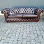 Superstoere Chesterfield bank donkerrood bruin + BEZORGING, Chesterfield, Rechte bank, Gebruikt, Leer