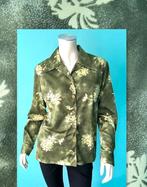 Vintage jaren 70 blouse groen met bladmotief maat 44, Verzenden, Maat 42/44 (L), Vintage, Gedragen