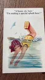 Humor. Meisje in badpak maakt een speciale plons., Verzamelen, Ansichtkaarten | Themakaarten, Ophalen of Verzenden, Ongelopen