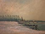 Schilderij Winterlandschap met Kerk, Antiek en Kunst, Ophalen of Verzenden
