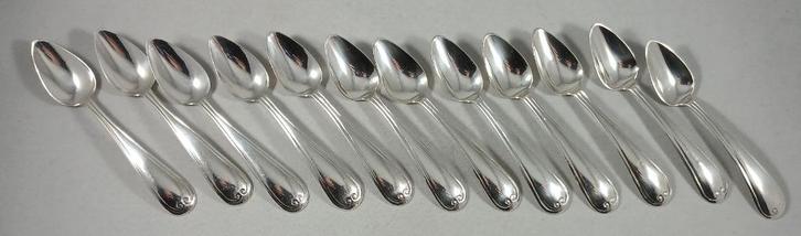 12 zilveren Biedermeier mokkalepels antiek 835 zilver, Antiek en Kunst, Antiek | Goud en Zilver, Zilver, Ophalen of Verzenden