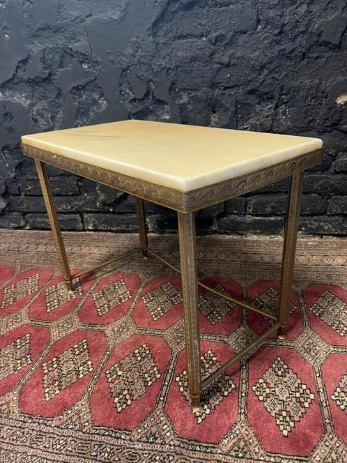 Vintage antieke bijzettafel messing marmeren blad regency, Huis en Inrichting, Tafels | Bijzettafels, Gebruikt, Rechthoekig, Minder dan 45 cm