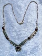 Mooi Zilveren Collier met Granaat, Verzenden, Zilver, Ketting, Met edelsteen
