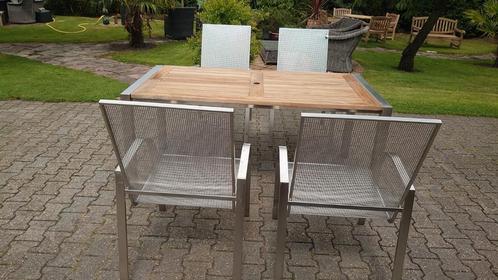 Mooie RVS Teak tuinset, Tuin en Terras, Tuinsets en Loungesets, Gebruikt, Rvs, Ophalen