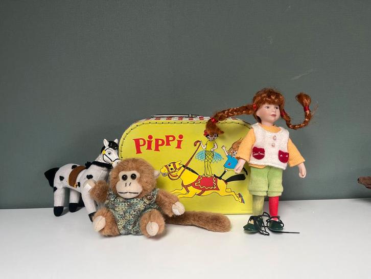 Pippi Langkous Pop, Paard, Aap & Koffer Set - Vintage, Kinderen en Baby's, Speelgoed | Poppen, Gebruikt, Overige typen, Ophalen of Verzenden