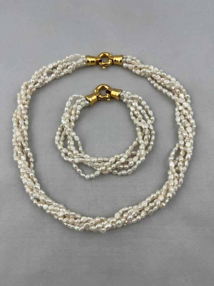 Parel Set (zoetwaterels), Sieraden, Tassen en Uiterlijk, Kettingen, Zo goed als nieuw, Overige materialen, Overige kleuren, Ophalen of Verzenden