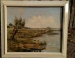 ~1970 Hollandse landschap met plas, olieverf op doek, Antiek en Kunst, Kunst | Schilderijen | Klassiek, Ophalen of Verzenden