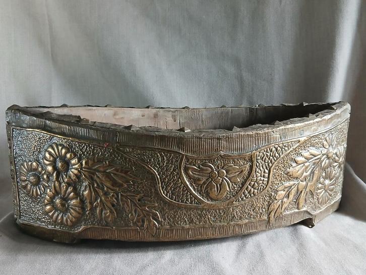 Art Nouveau Jardiniere hout met koper beslag, Antiek en Kunst, Curiosa en Brocante, Ophalen of Verzenden