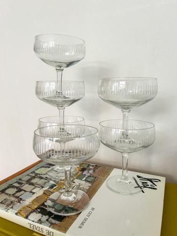 6x kristal champagne coupe vintage  beschikbaar voor biedingen