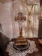 Hoge Oude glazen stolp met kruisbeeld, Antiek en Kunst, Curiosa en Brocante, Ophalen