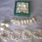 Oude kerstbal ornament en kaarskrans parelmoer nr 68, Ophalen of Verzenden, Gebruikt