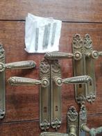 4 x mooie oude deurklinken met lange schilden, Koper of Messing, Ophalen of Verzenden, Klink of Kruk