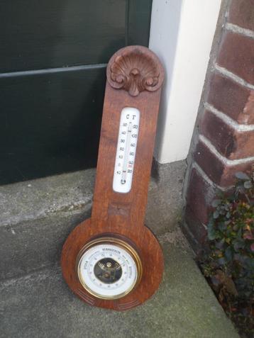 Antiek houten WEERSTATION barometer thermometer messing glas beschikbaar voor biedingen