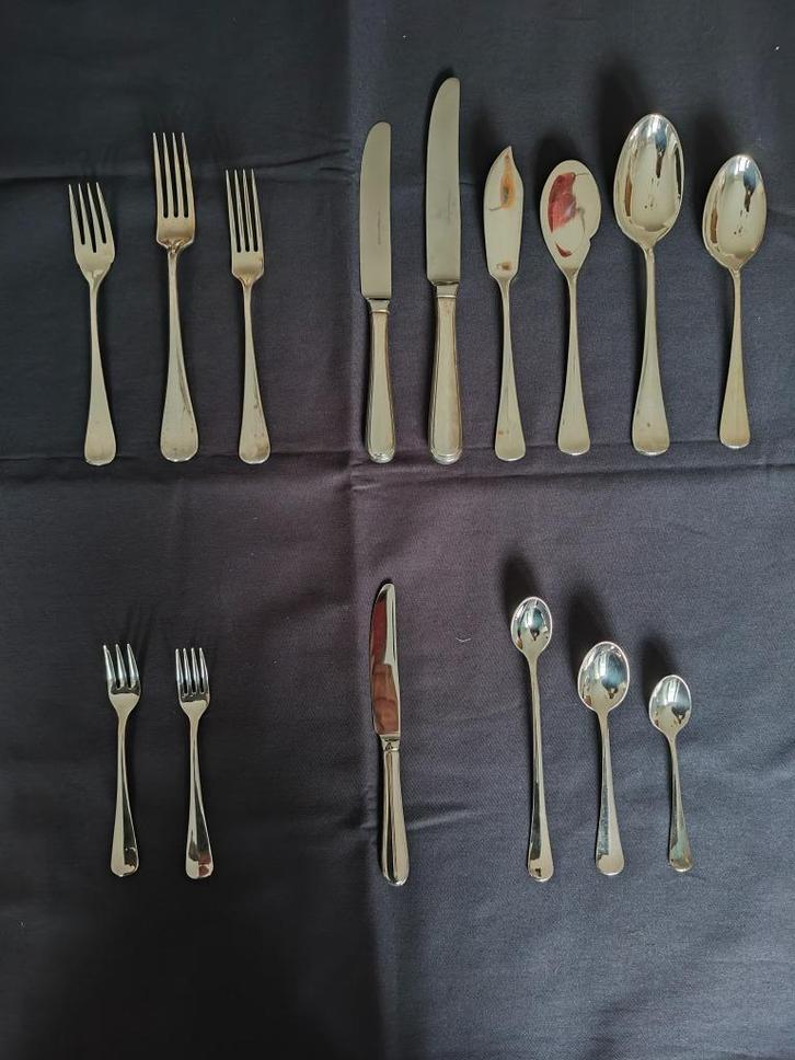 Zwaar verzilverd bestek Hollands glad, Huis en Inrichting, Keuken | Bestek, Zo goed als nieuw, Zilver, Ophalen of Verzenden