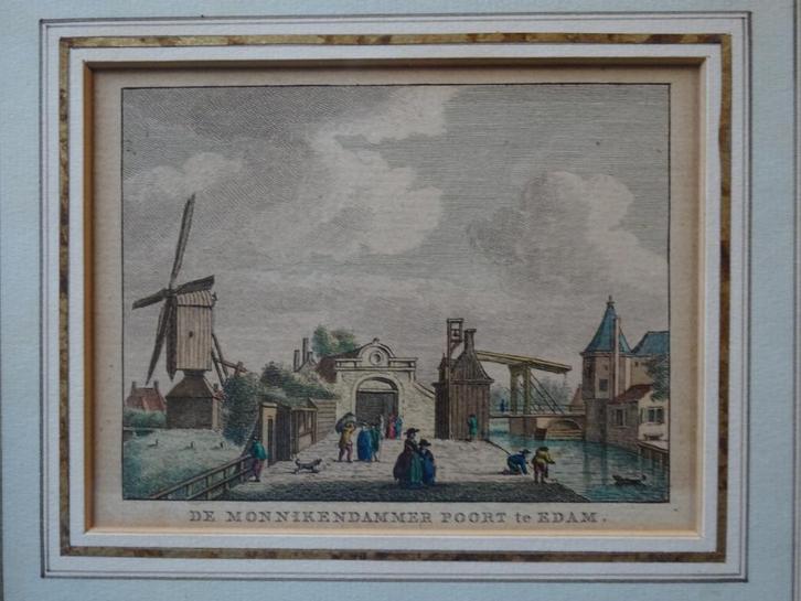 gravure handgekleurd Monnikerdammer poort te Edam Bendorp, Antiek en Kunst, Kunst | Etsen en Gravures, Verzenden