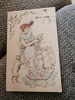 Brocante nieuwjaarskaart met varkens, Ophalen of Verzenden, Overige thema's