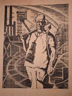 Houtsnede Mijnwerker, Antiek en Kunst, Ophalen of Verzenden