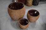 Grote ronde bloempotten / manden riet rotan (3 maten), Tuin en Terras, Bloempotten, Overige materialen, 40 cm of meer, Rond, Ophalen of Verzenden