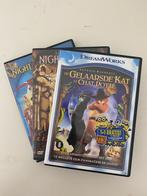 3 kinderdvd’s: De gelaarsde kat en Night at the museum 1 & 2, Avontuur, Alle leeftijden, Ophalen of Verzenden, Zo goed als nieuw