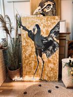 Groot paneel schilderij xxl kunst vogel goud doek lijst, Antiek en Kunst, Ophalen