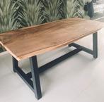 Prachtige robuuste boomstamtafel tafel met stalen onderstel, Huis en Inrichting, Tafels | Eettafels, 200 cm of meer, 50 tot 100 cm