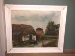 Rustiek Landschapsschilderij – Boerderij aan het Water, Antiek en Kunst, Kunst | Schilderijen | Klassiek, Ophalen of Verzenden