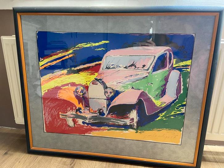 Kleurrijke Oldtimer Litho/Zeefdruk - Gesigneerd, Antiek en Kunst, Kunst | Litho's en Zeefdrukken, Ophalen