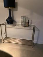 Sidetable/ hal tafel chroom glas, Ophalen, 100 tot 150 cm, Glas, Zo goed als nieuw