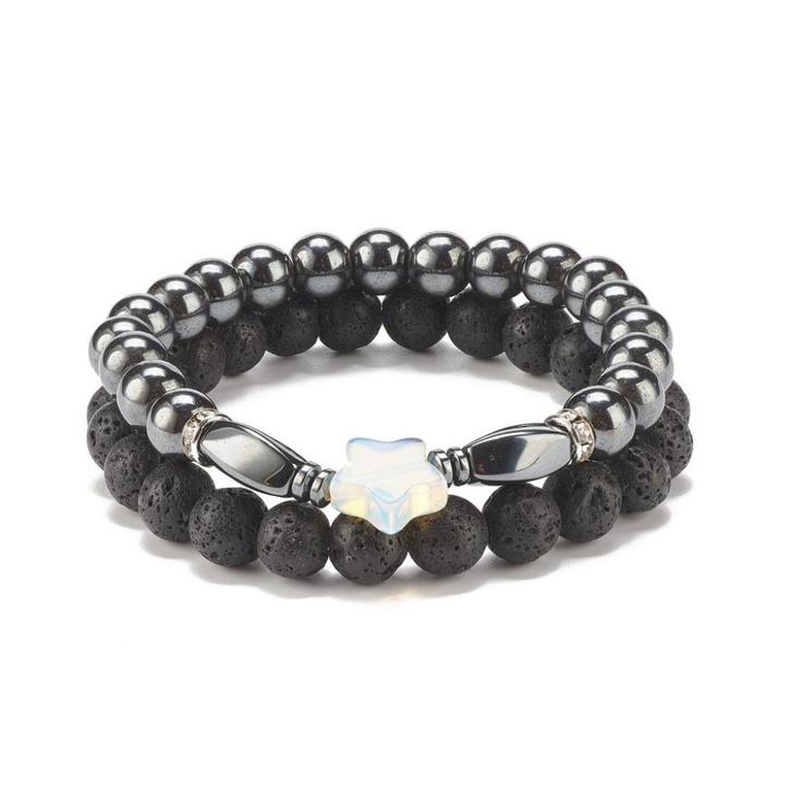 Set van 2 armbanden ArmbandSet001, Sieraden, Tassen en Uiterlijk, Armbanden, Nieuw, Elastiek, Zwart, Met bedels of kralen, Met edelsteen