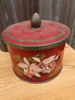 Antiek rood voorraadblik met bloemenprint, Ophalen of Verzenden, Gebruikt, Overige