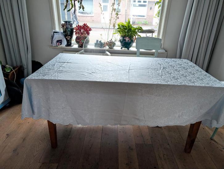 Lichtblauw Damast Tafelkleed Ovaal + 6 Placemats, Huis en Inrichting, Tafelkleden, Nieuw, Ovaal, Binnen, Ophalen of Verzenden