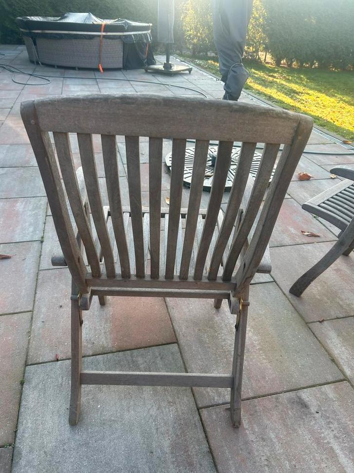 2 Teakhouten Tuinstoelen - Inklapbaar, Tuin en Terras, Tuinstoelen, Gebruikt, Teakhout, Inklapbaar, Ophalen