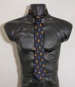 Donkerblauwe stropdas met dessin van 100% zijde van Celine, Verzenden, Zo goed als nieuw, Blauw, Met patroon