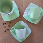 Vintage kop en schotel, groen gestipt set van 4, Huis en Inrichting, Keuken | Servies, Ophalen of Verzenden, Porselein, Overige stijlen